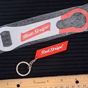 Red Stripe Bottle Opener and Keychain Set Bar Key